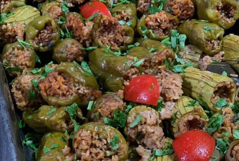 Stuffed vegetables with tomatoes at the dinner cruise buffet