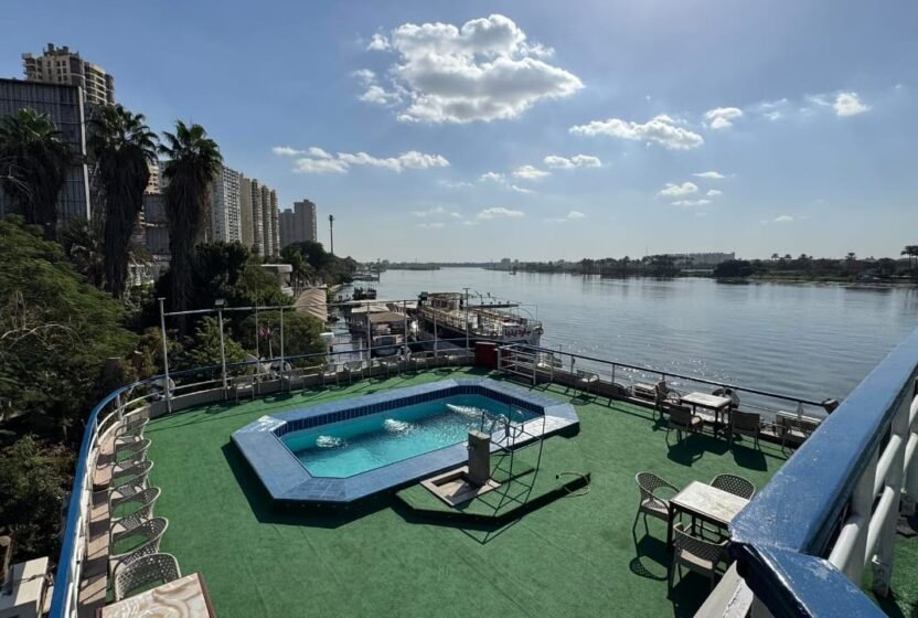 Sundeck and pool of the cruise boat on the Nile in Cairo