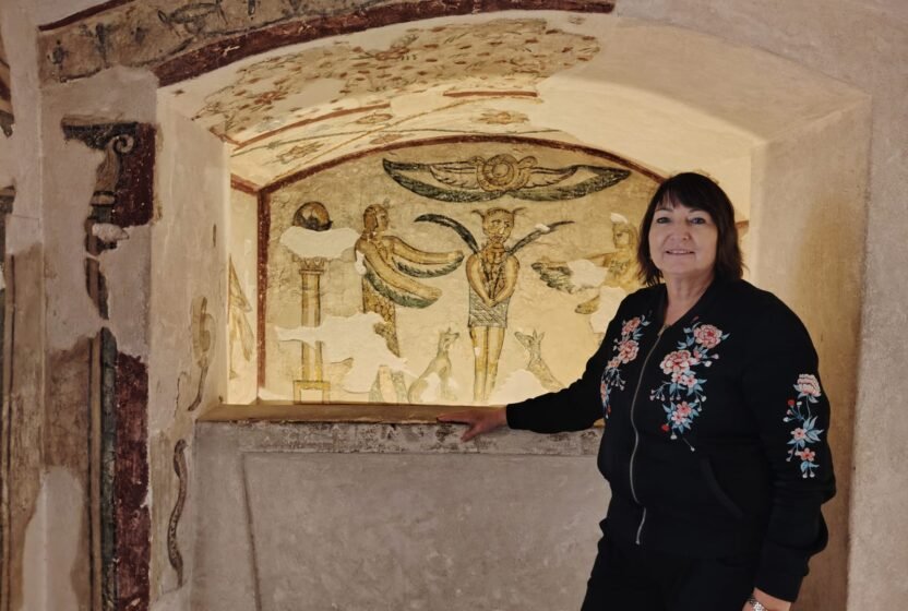 Carved tomb niche in the Catacombs of Kom el Shoqafa