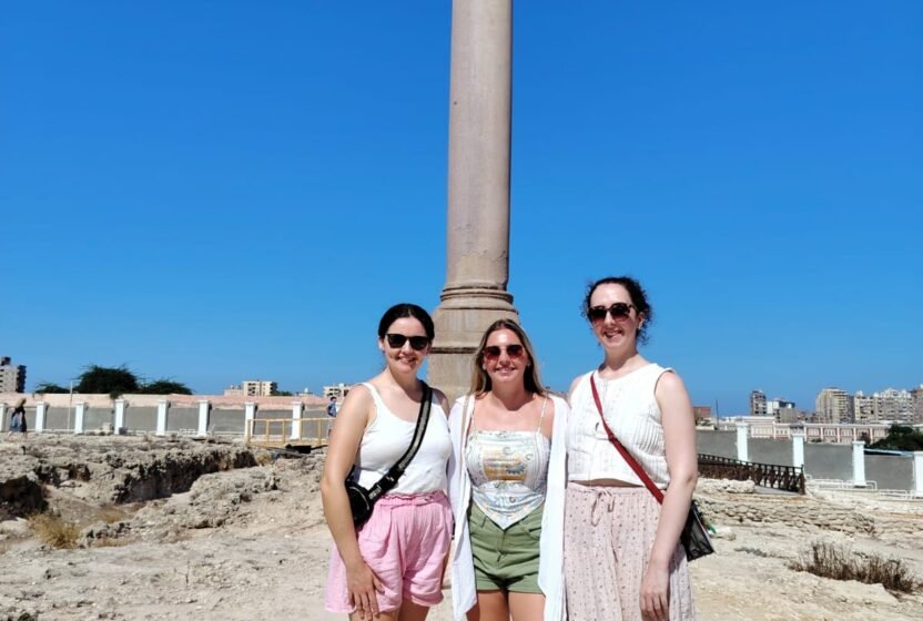 Travellers at Pompey's Pillar in Alexandria