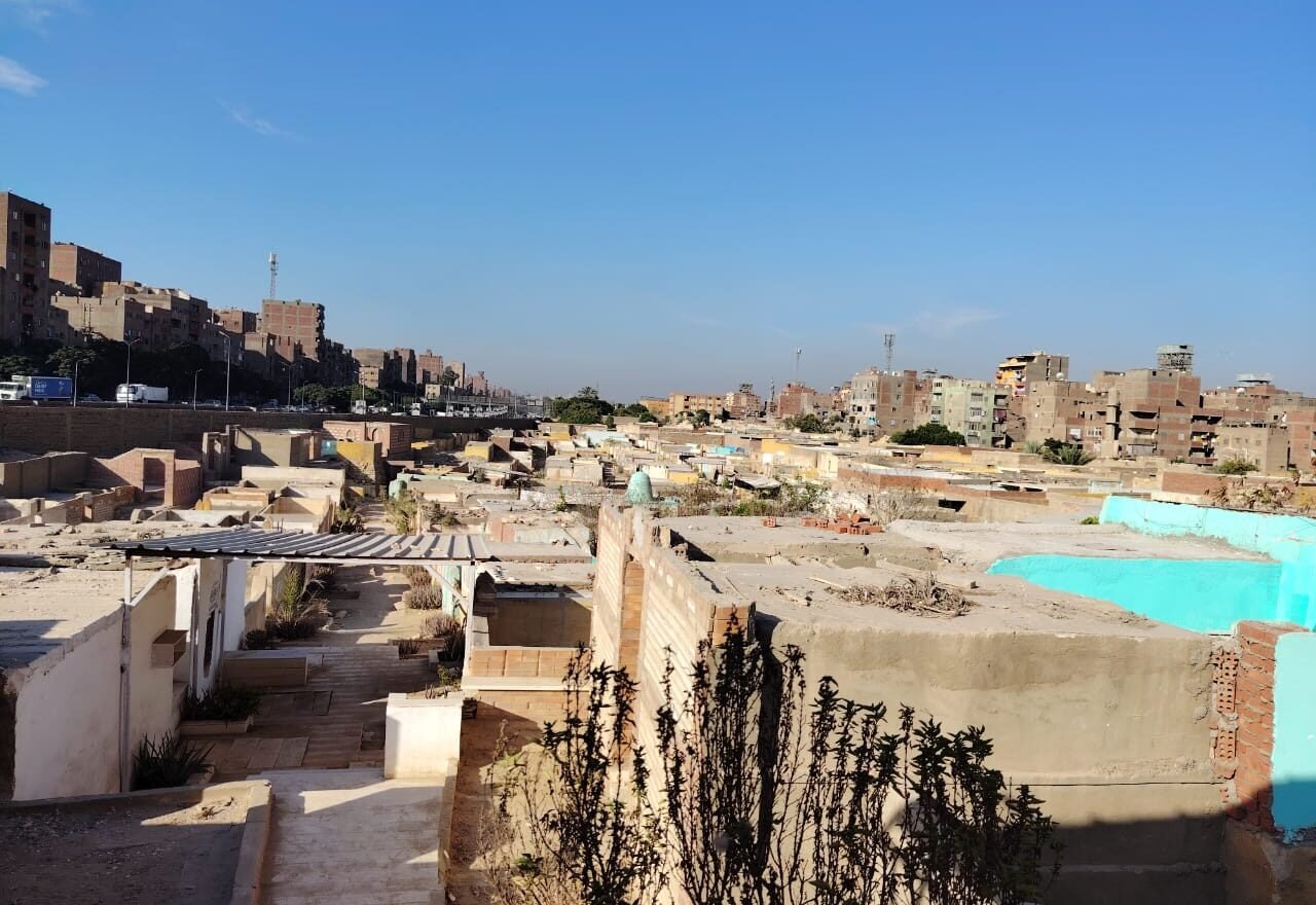 View over the rooftops and tombs of Cairo's historic cemetery district