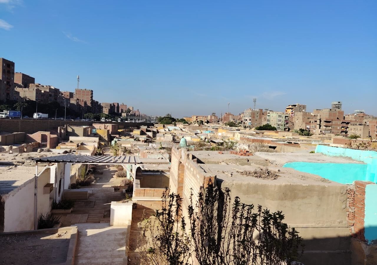 View over the rooftops and tombs of Cairo's historic cemetery district