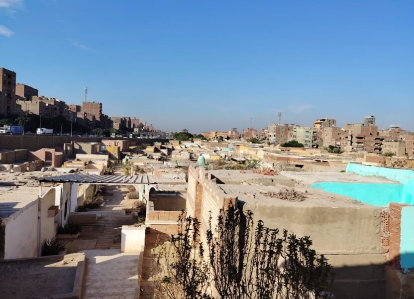 View over the rooftops and tombs of Cairo's historic cemetery district