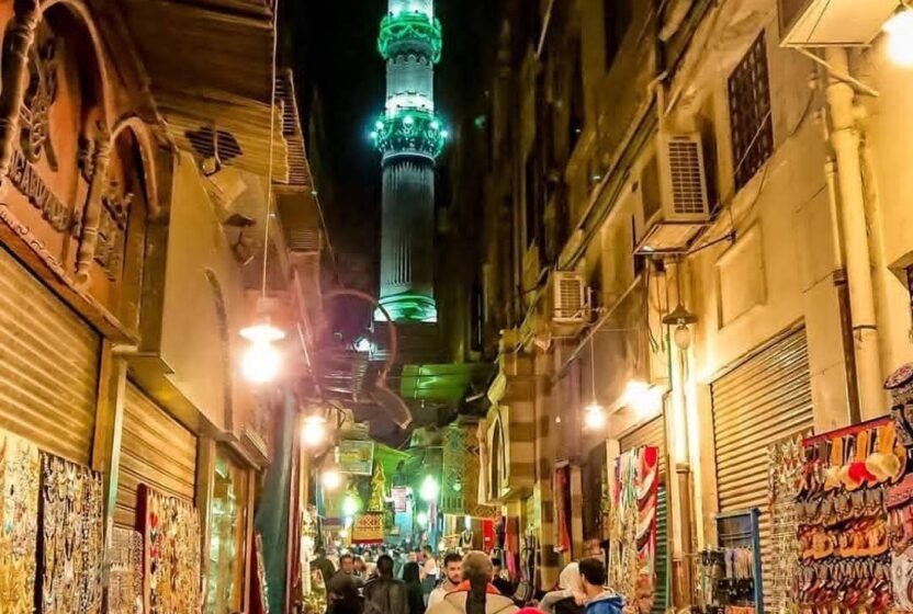 Lantern-lit street in historic Islamic Cairo