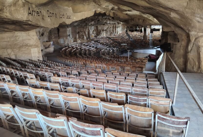 Rows of seats in the Cave Church, Mokattam