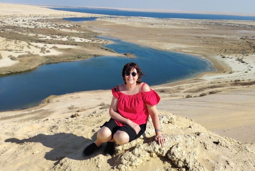 Traveller above the lakes of Wadi El Rayan