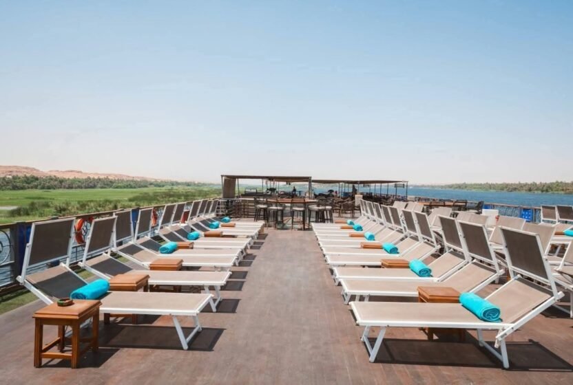 Sundeck with loungers on the Nile cruise ship