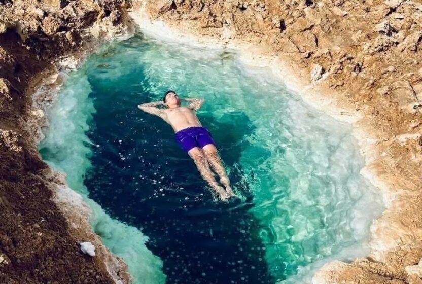 Floating in a salt-water pool in Siwa