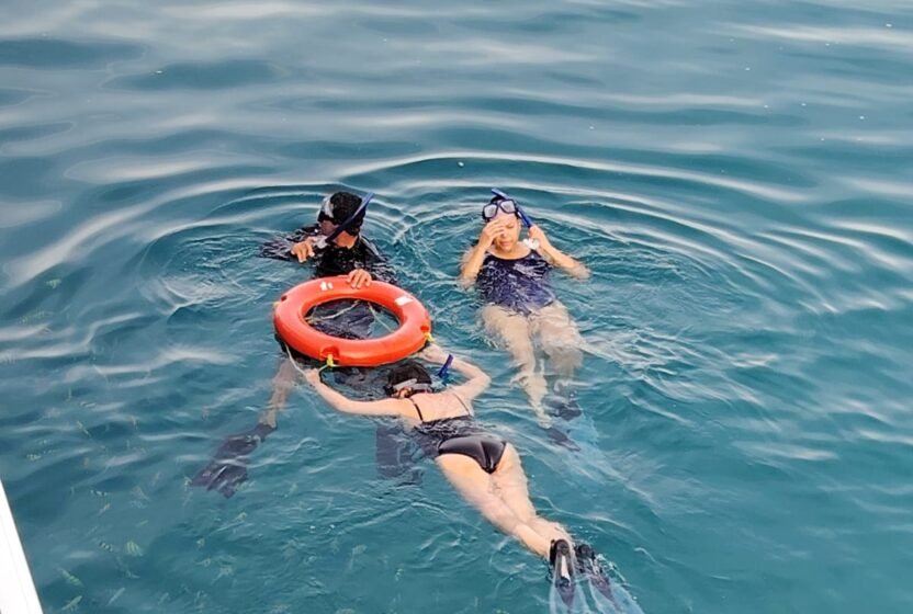 Snorkellers with a life ring in the Red Sea