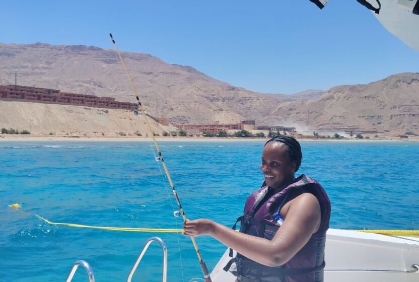 Guest fishing from the boat on the Red Sea