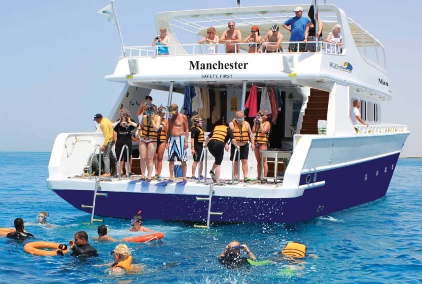 Swimmers around the boat on the Red Sea
