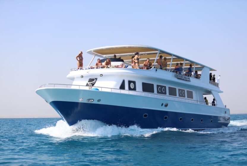 Boat cruising the Red Sea at Ain Sokhna