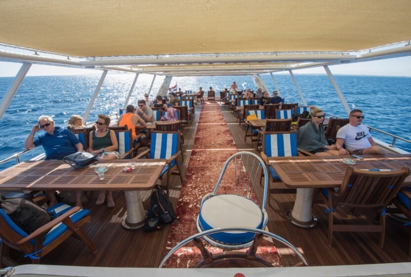 Deck seating with a sea view at Ain Sokhna